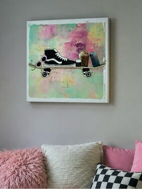 Skateboard Canvas Art with Black Sneaker – Unbranded